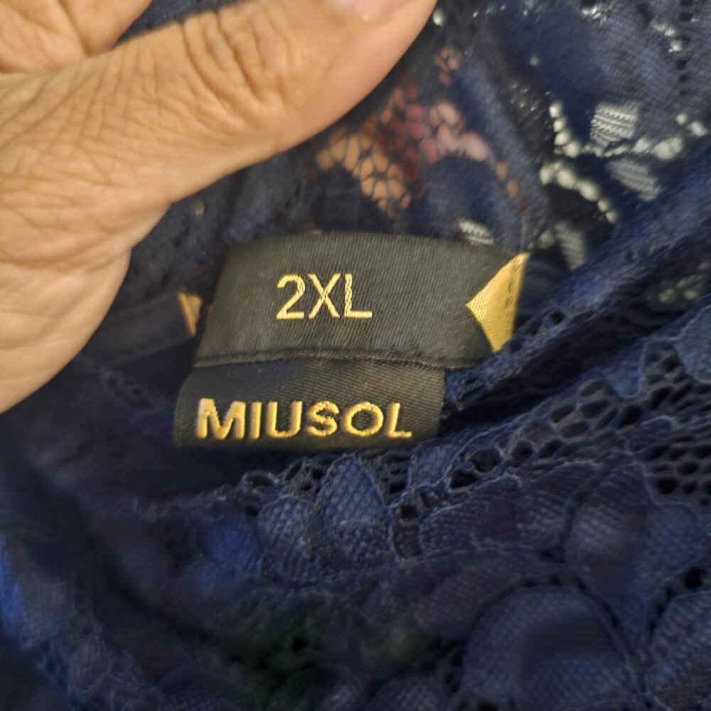 2XL Plus Blue Lace Bodice Ruffle Hem Cocktail Party Swing Dress - Pre-Loved - Picture 3 of 3
